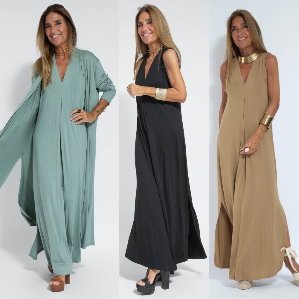 Vestido largo mujer con chaleco elegante - Mavetta
