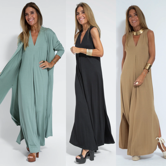 Vestido largo mujer con chaleco elegante - Mavetta