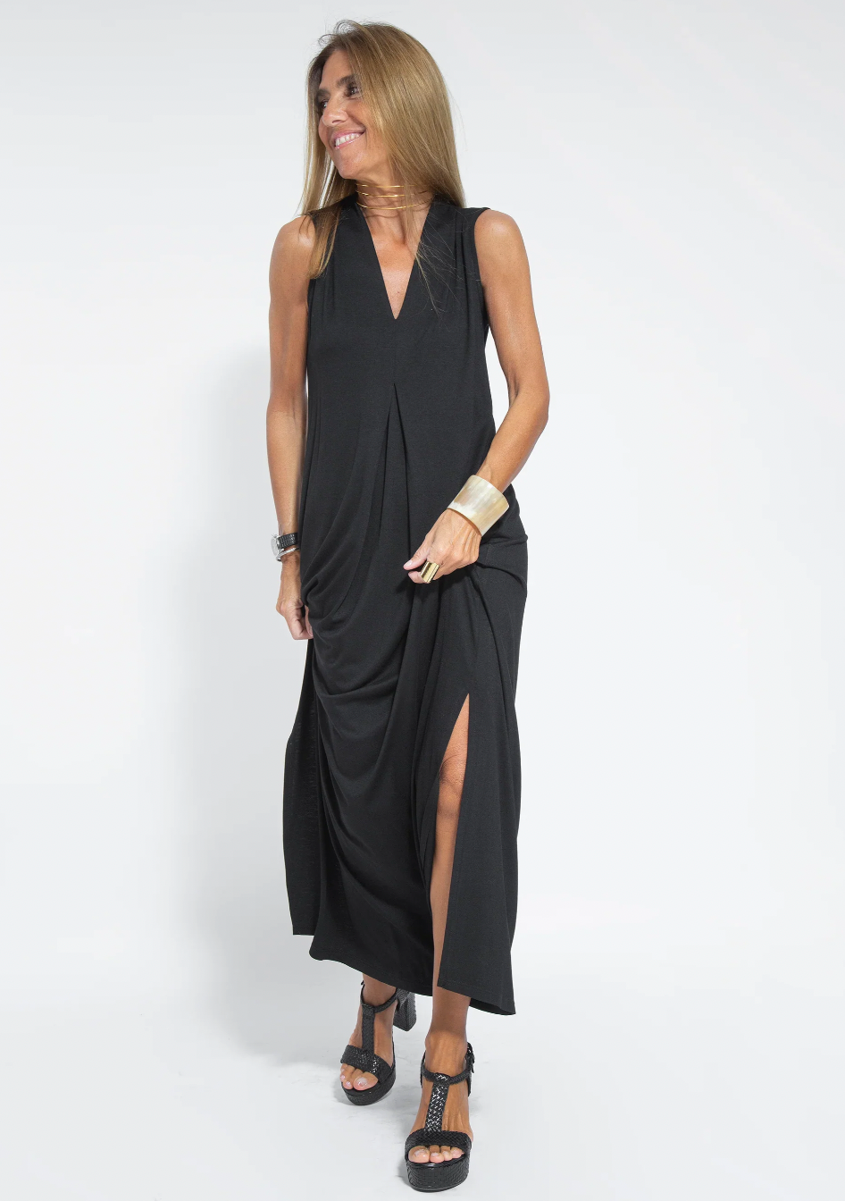 Vestido largo mujer con chaleco elegante