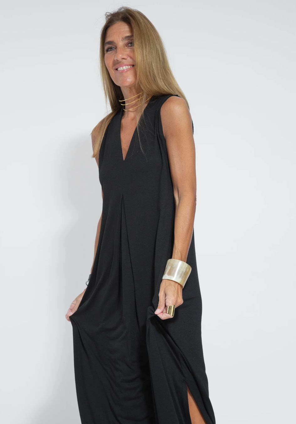 Vestido largo mujer con chaleco elegante