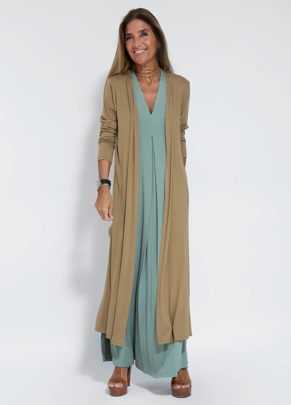 Vestido largo mujer con chaleco elegante