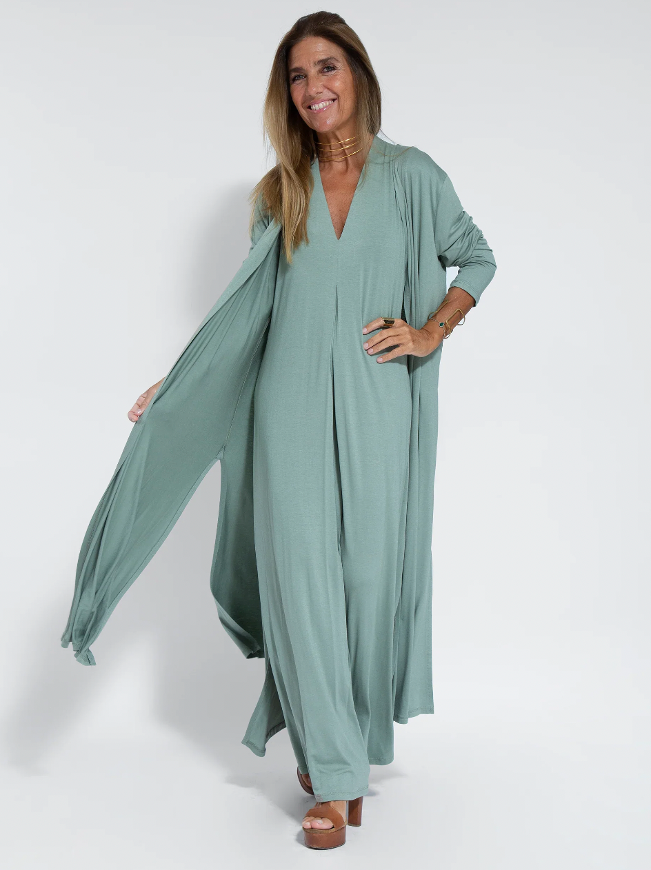 Vestido largo mujer con chaleco elegante