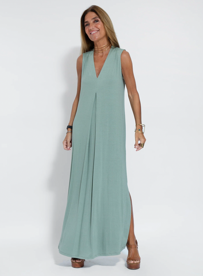Vestido largo mujer con chaleco elegante