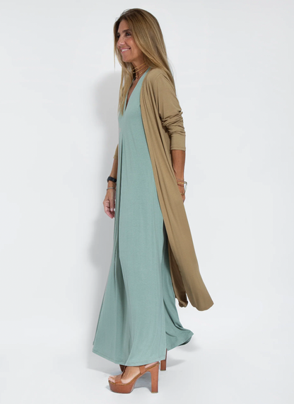 Vestido largo mujer con chaleco elegante