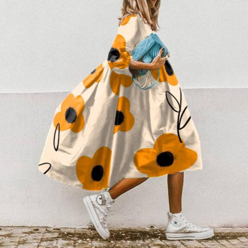 Vestido midi mujer Holgado Manga Abullonada - Mavetta