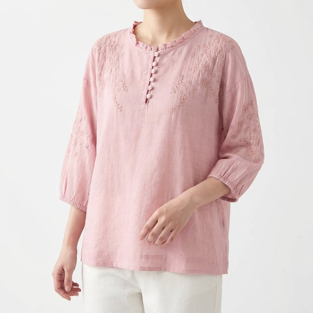 Blusa Mujer Bordada Manga Abullonada