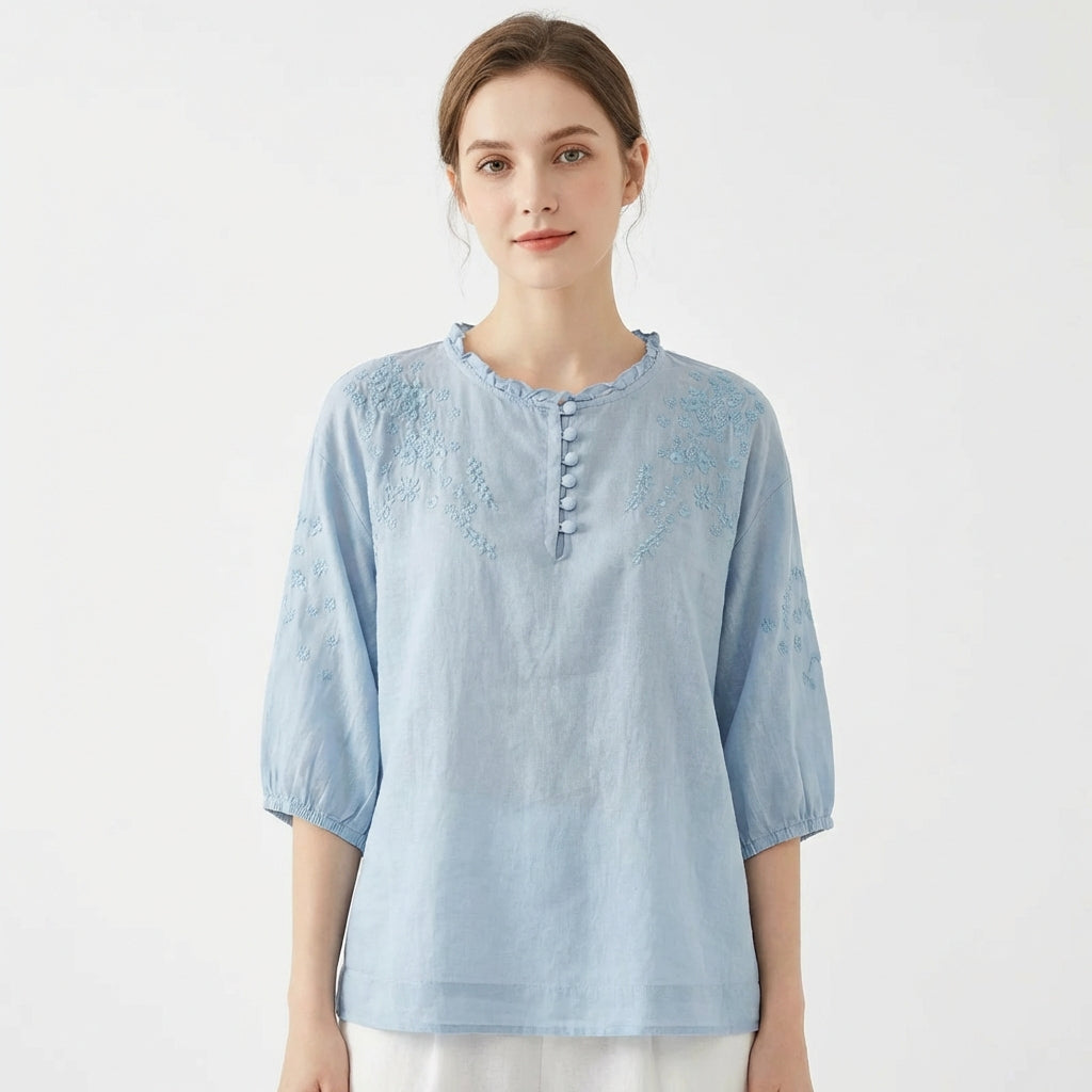 Blusa Mujer Bordada Manga Abullonada - Mavetta