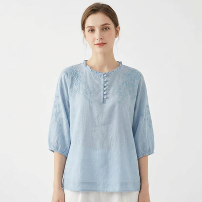 Blusa Mujer Bordada Manga Abullonada - Mavetta