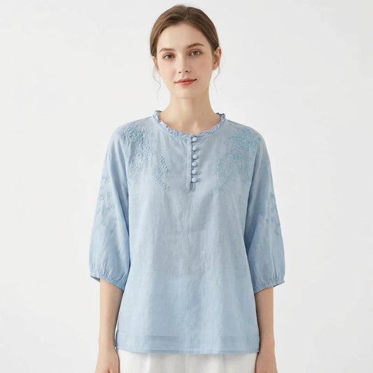 Blusa Mujer Bordada Manga Abullonada - Mavetta
