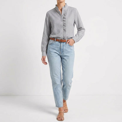 Blusa Mujer Texturizada Volante Frontal Ajuste Regular