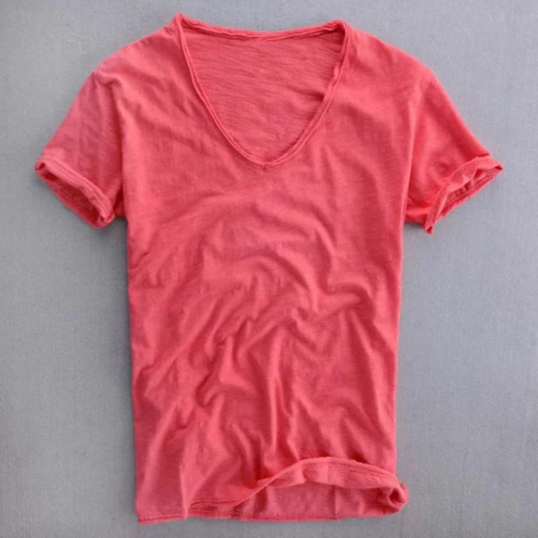 Camiseta Hombre Algodón Cuello en V Manga Corta