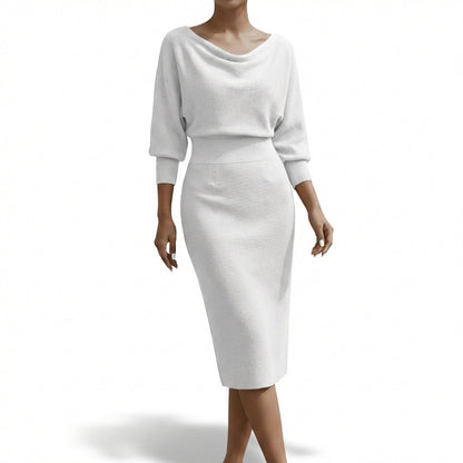 Vestido Midi Mujer Cuello Drapeado Elegante
