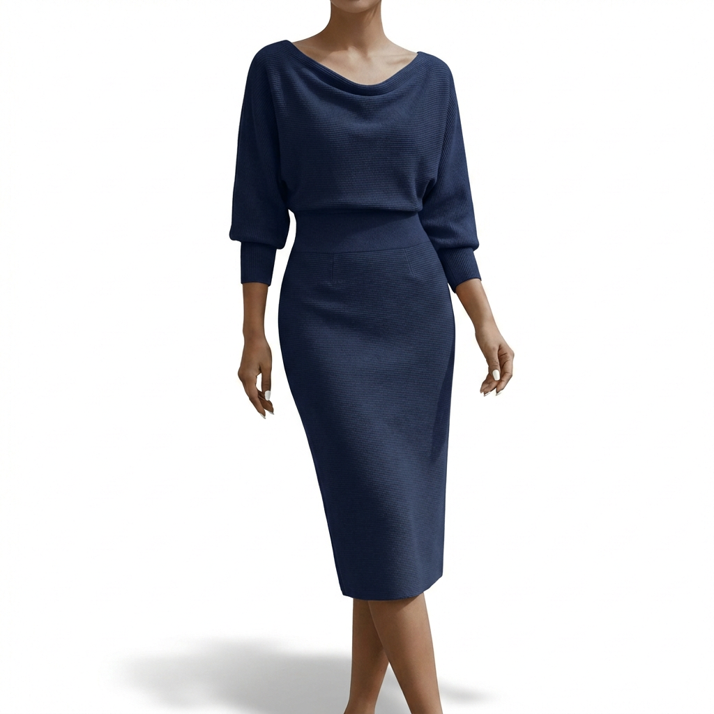 Vestido Midi Mujer Cuello Drapeado Elegante