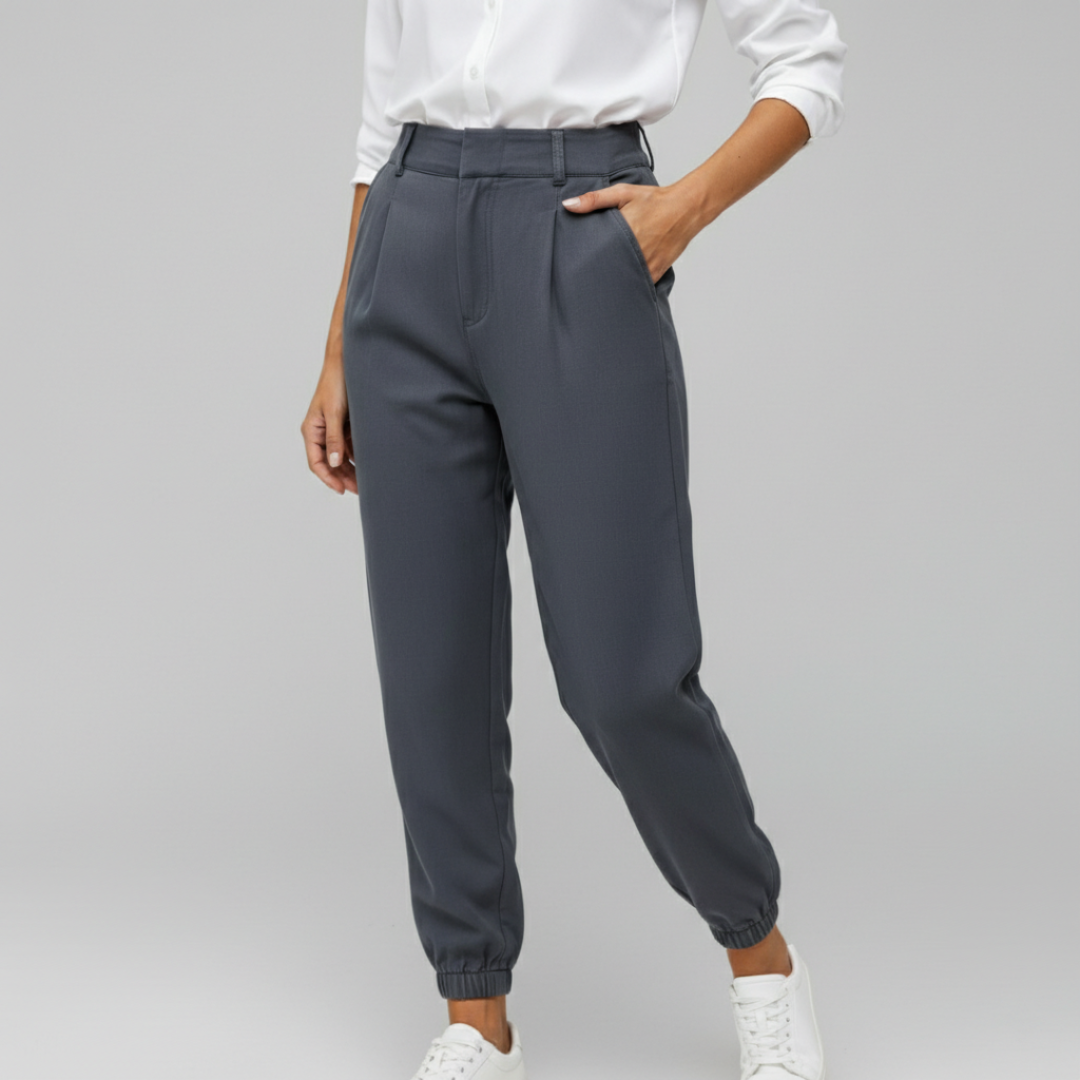 Pantalones Vestir Mujer Cintura Alta Acabado Elástico
