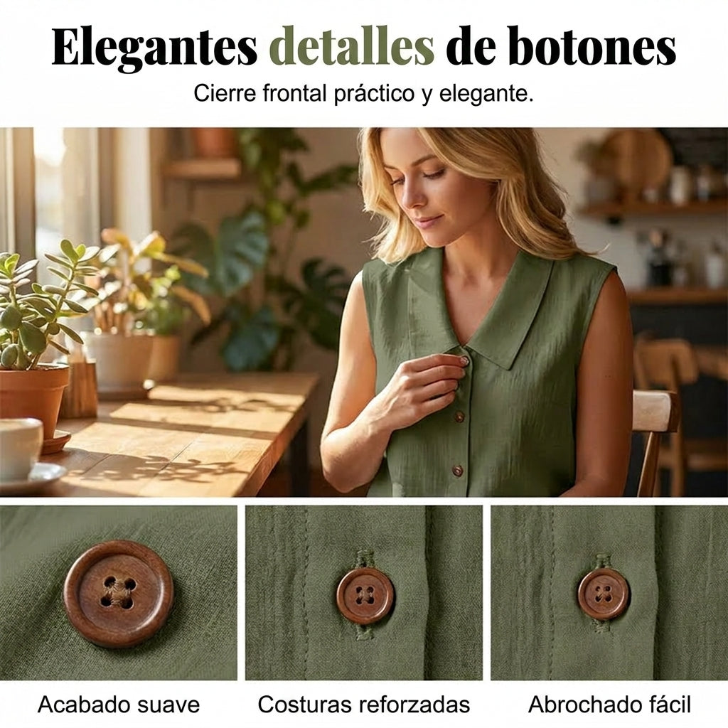 Blusa Mujer con Escote en V y Botones