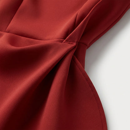 Vestido Midi Mujer Drapeado Volante Asimétrico