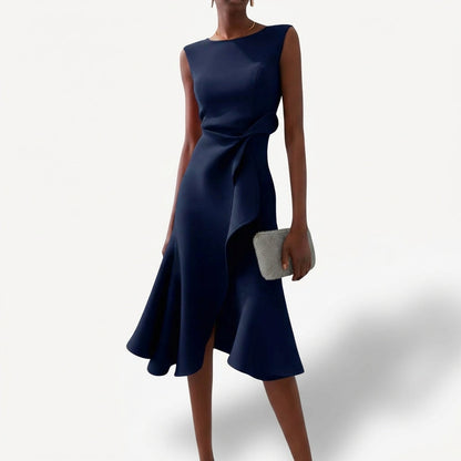 Vestido Midi Mujer Drapeado Volante Asimétrico