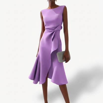 Vestido Midi Mujer Drapeado Volante Asimétrico