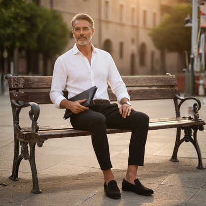 Pantalones Vestir Hombre Algodón Corte Recto Tiro Medio