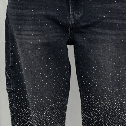 Pantalones Vaqueros Mujer Anchos Cintura Media Detalle Brillante