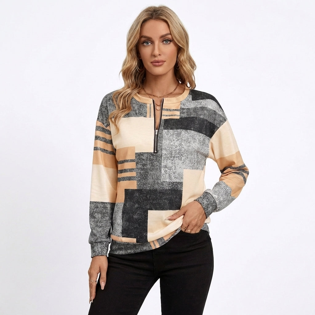 Sudadera Mujer Patchwork Media Cremallera Ajuste Regular