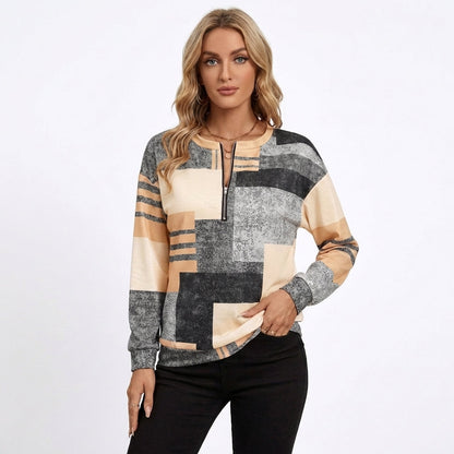 Sudadera Mujer Patchwork Media Cremallera Ajuste Regular