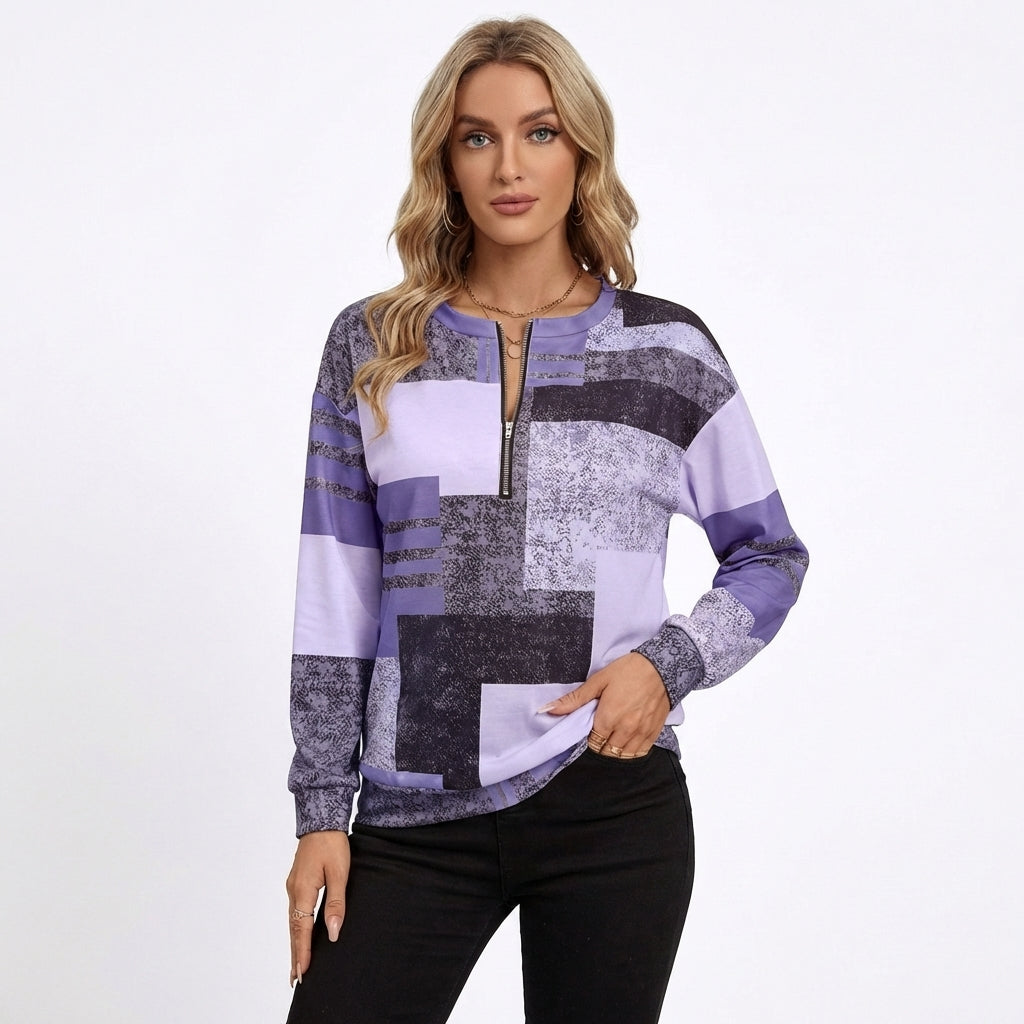 Sudadera Mujer Patchwork Media Cremallera Ajuste Regular