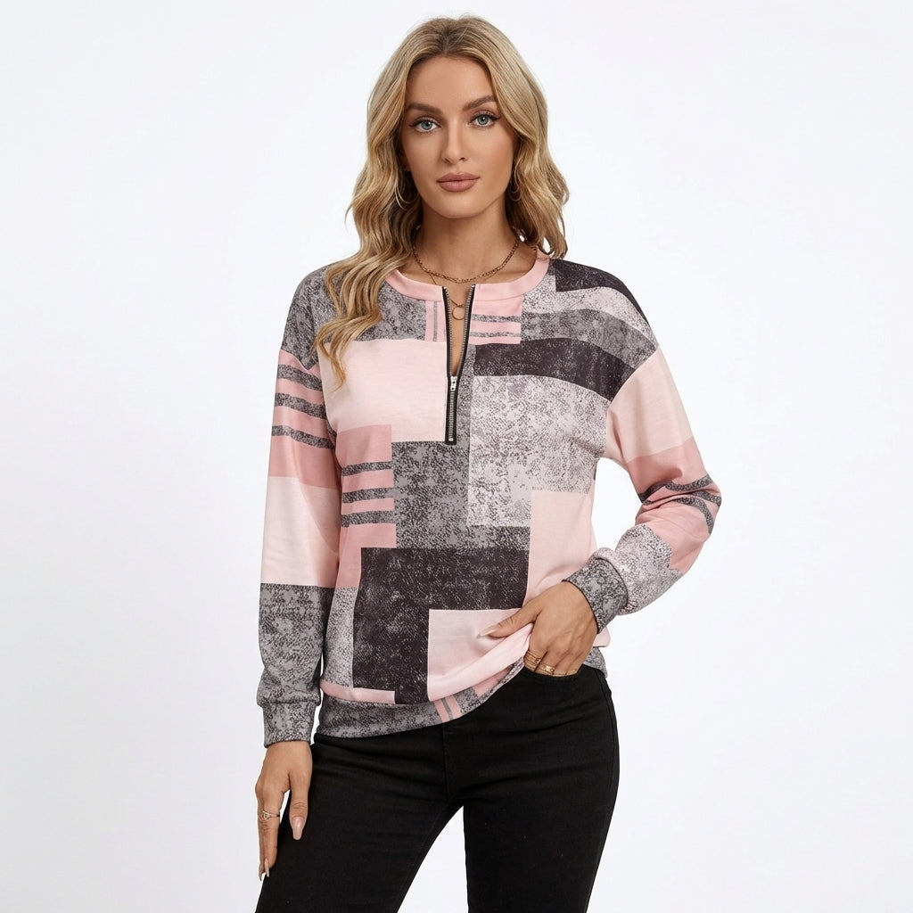 Sudadera Mujer Patchwork Media Cremallera Ajuste Regular - Mavetta