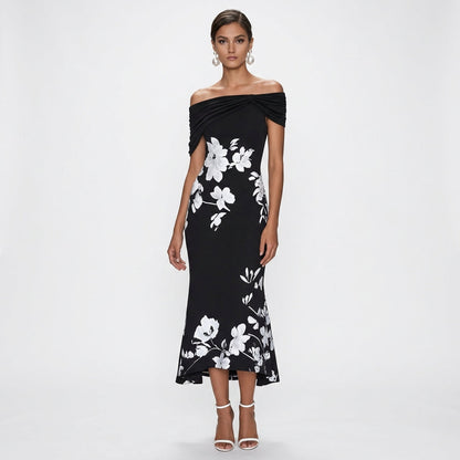 Vestido Midi Mujer Floral Hombros Descubiertos Ajuste Elegante - Mavetta