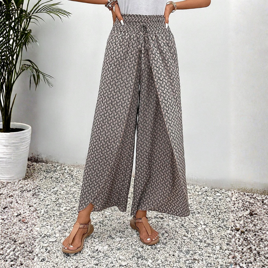Pantalones Mujer Fluidos Estampado Geométrico Pernera Ancha Cintura - Mavetta
