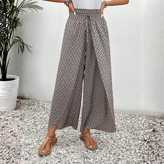 Pantalones Mujer Fluidos Estampado Geométrico Pernera Ancha Cintura - Mavetta