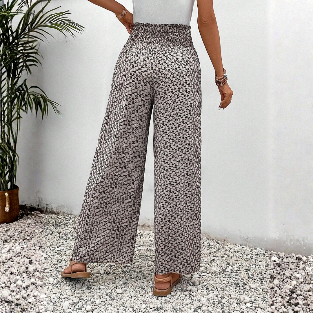 Pantalones Mujer Fluidos Estampado Geométrico Pernera Ancha Cintura