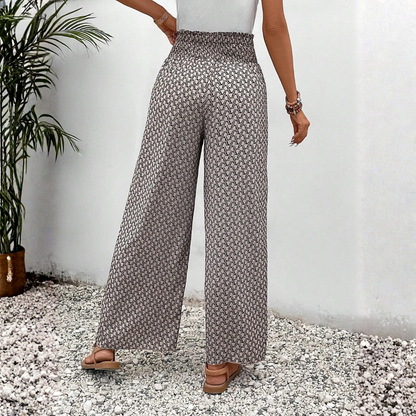 Pantalones Mujer Fluidos Estampado Geométrico Pernera Ancha Cintura
