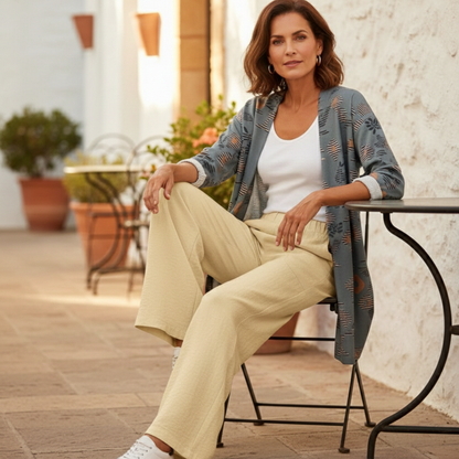 Pantalones Mujer Fluidos Pernera Ancha Cintura Elástica Bolsillos
