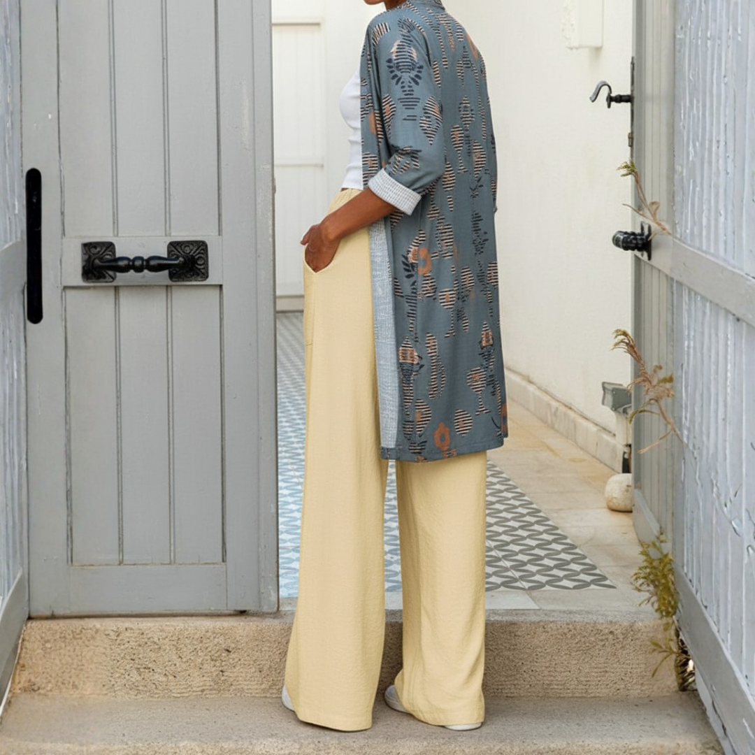 Pantalones Mujer Fluidos Pernera Ancha Cintura Elástica Bolsillos