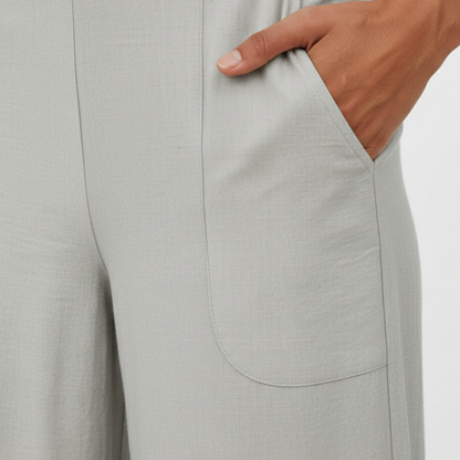 Pantalones Mujer Fluidos Pernera Ancha Cintura Elástica Bolsillos