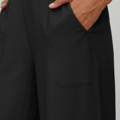 Pantalones Mujer Fluidos Pernera Ancha Cintura Elástica Bolsillos