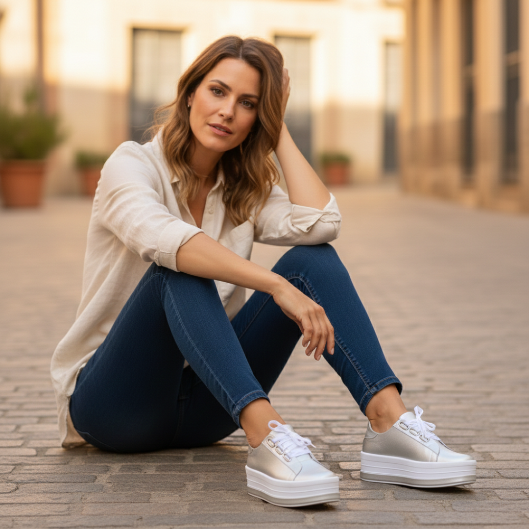 Zapatillas Plataforma Mujer Cordones Ojales Metálicos Suela Alta
