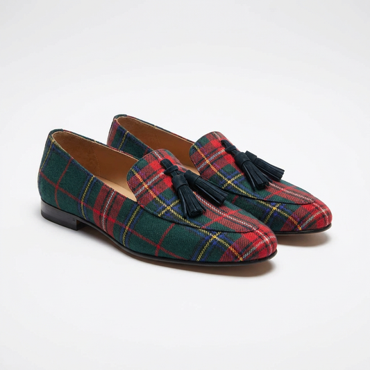 Mocasines Mujer de Tela Tartán con Borlas Estilo Clásico - Mavetta