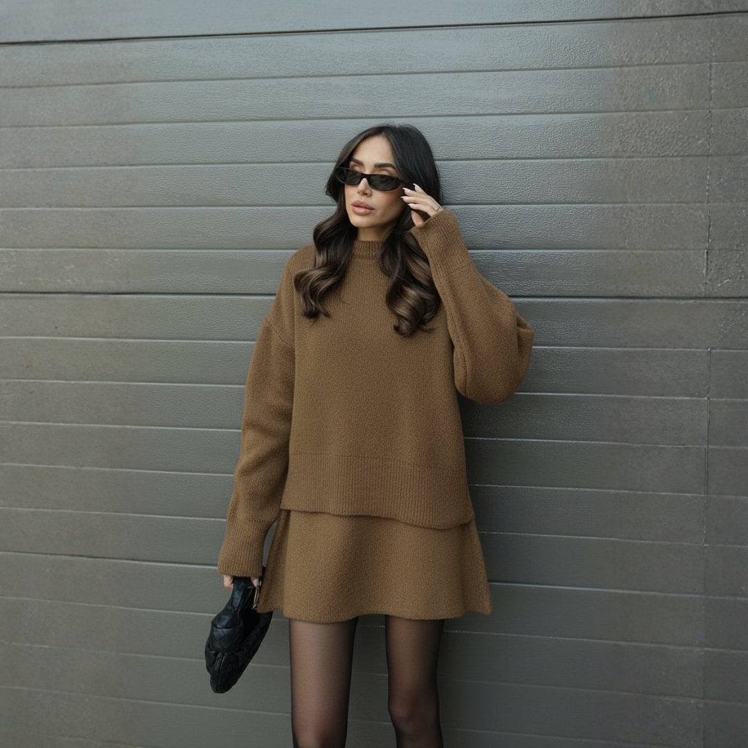 Conjunto Mujer Suéter y Falda Mini Ajuste Casual