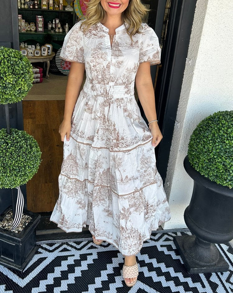 Vestido midi mujer con volantes estampado vintage