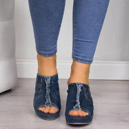Mules Mujer con Cuña Diseño Denim