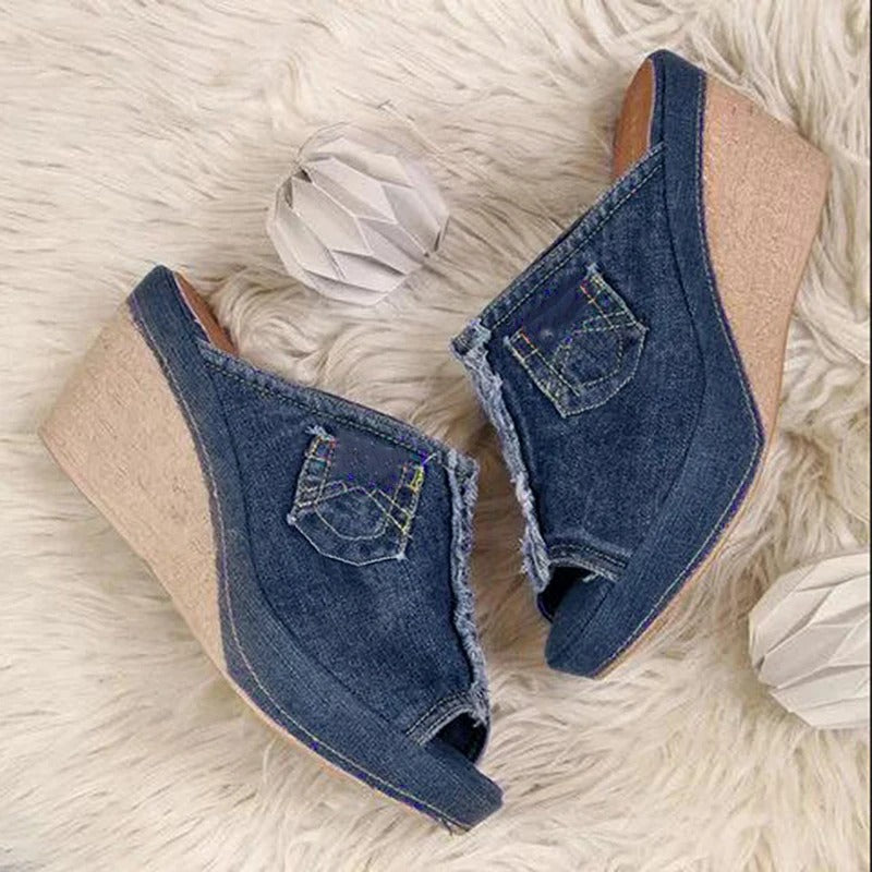 Mules Mujer con Cuña Diseño Denim