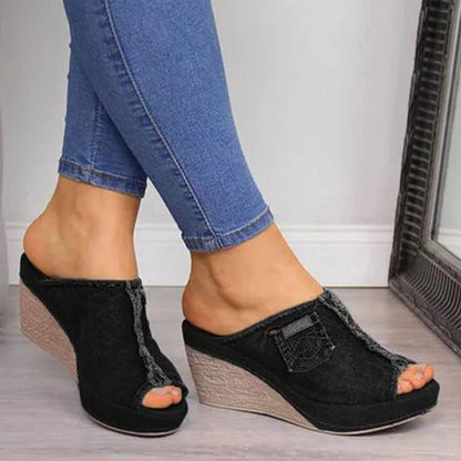 Mules Mujer con Cuña Diseño Denim