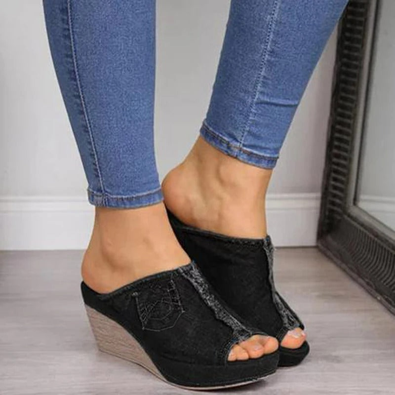 Mules Mujer con Cuña Diseño Denim