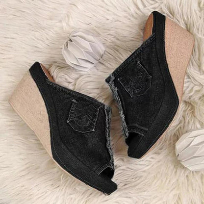 Mules Mujer con Cuña Diseño Denim