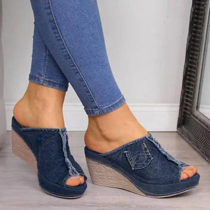 Mules Mujer con Cuña Diseño Denim - Mavetta