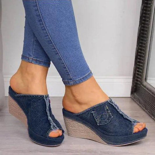 Mules Mujer con Cuña Diseño Denim - Mavetta