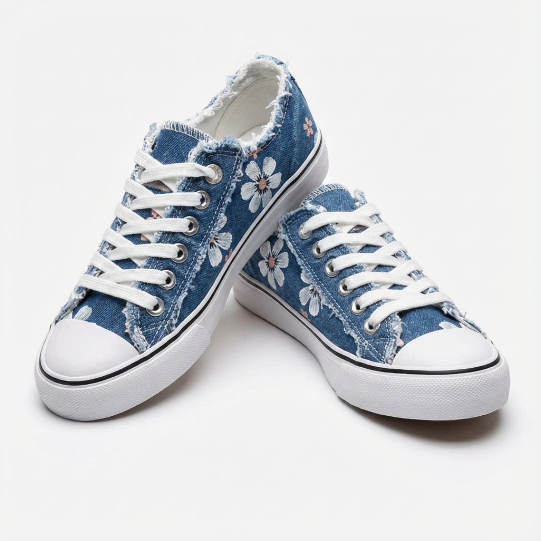 Zapatillas Lona Mujer Cordones Estampado Floral - Mavetta