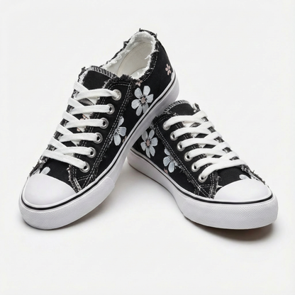 Zapatillas Lona Mujer Cordones Estampado Floral